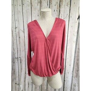 ALK Women's Small Lucky Brand Rose Surplice Long Sleeve Blouse Shirt Top NEW NWT